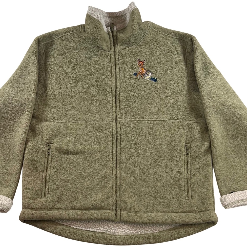 Disneyland Resort Bambi Thumper Fleece Jacket Green Womens Medium Full Zip VTG